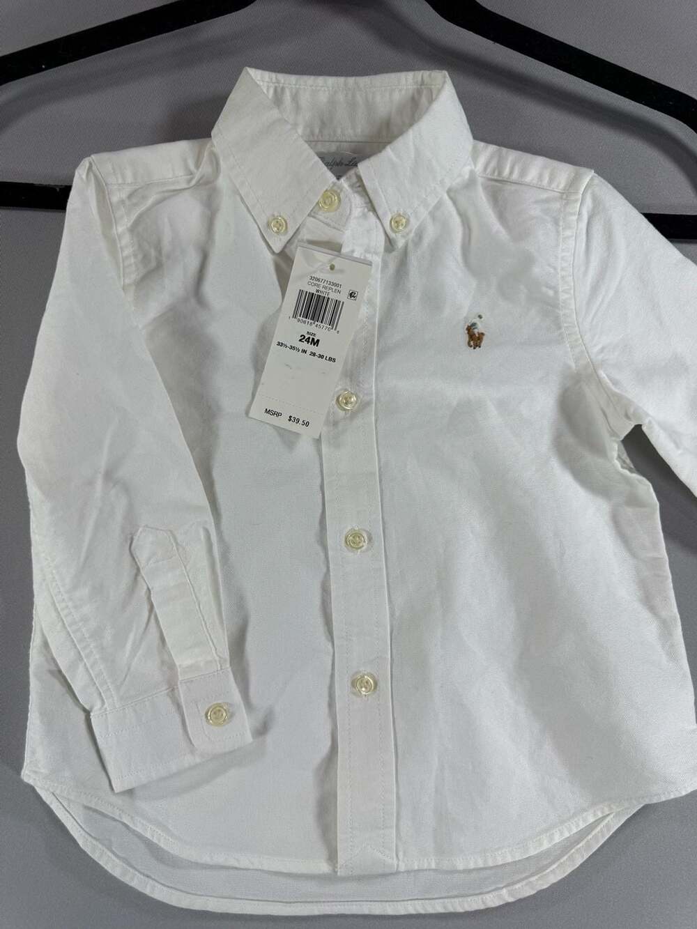 NWT Polo Ralph Lauren Baby Boy White Cotton Oxford Button-Down Shirt 24M Preppy